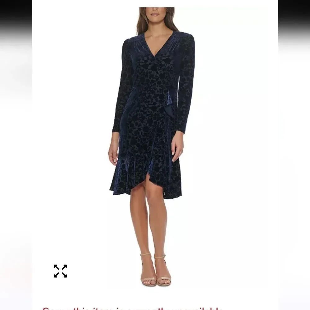 NWT Tommy Hilfiger Navy Blue Textured Velvet Semi-burnout Faux Wrap Dress Size 6